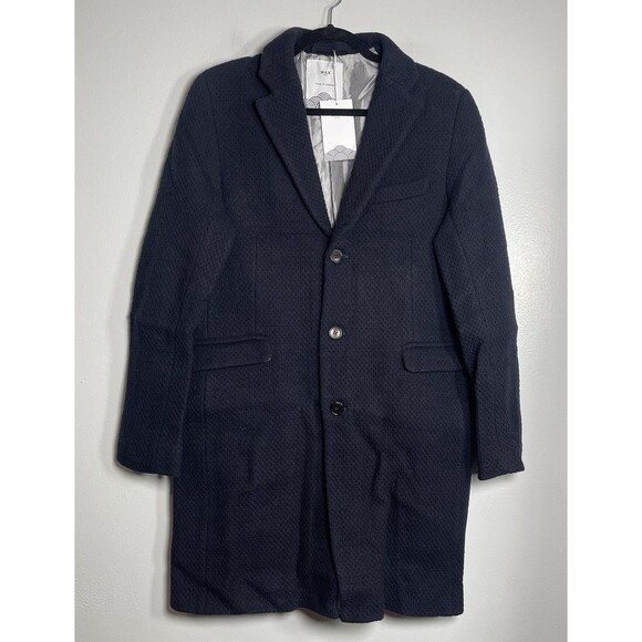 WAX LONDON Kray Coat Small Navy Blue NEW Jacket Business Professional Wool - Picture 2 of 13